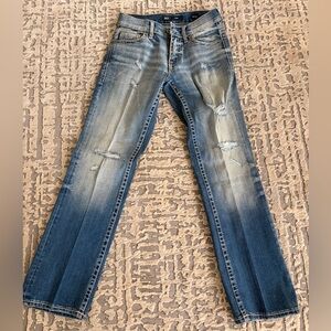 BKE Men's Bootcut Jeans - Distressed Blue and Tan